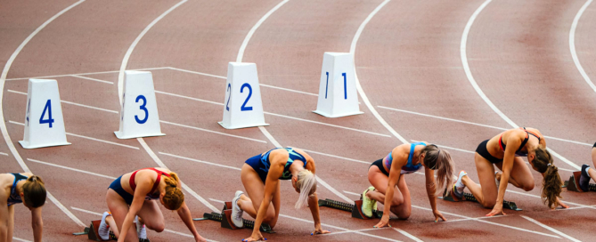 Runners lined up on the blocks