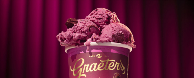 The new Graeter's branding as displayed on the packaging for a pint of black raspberry chip.