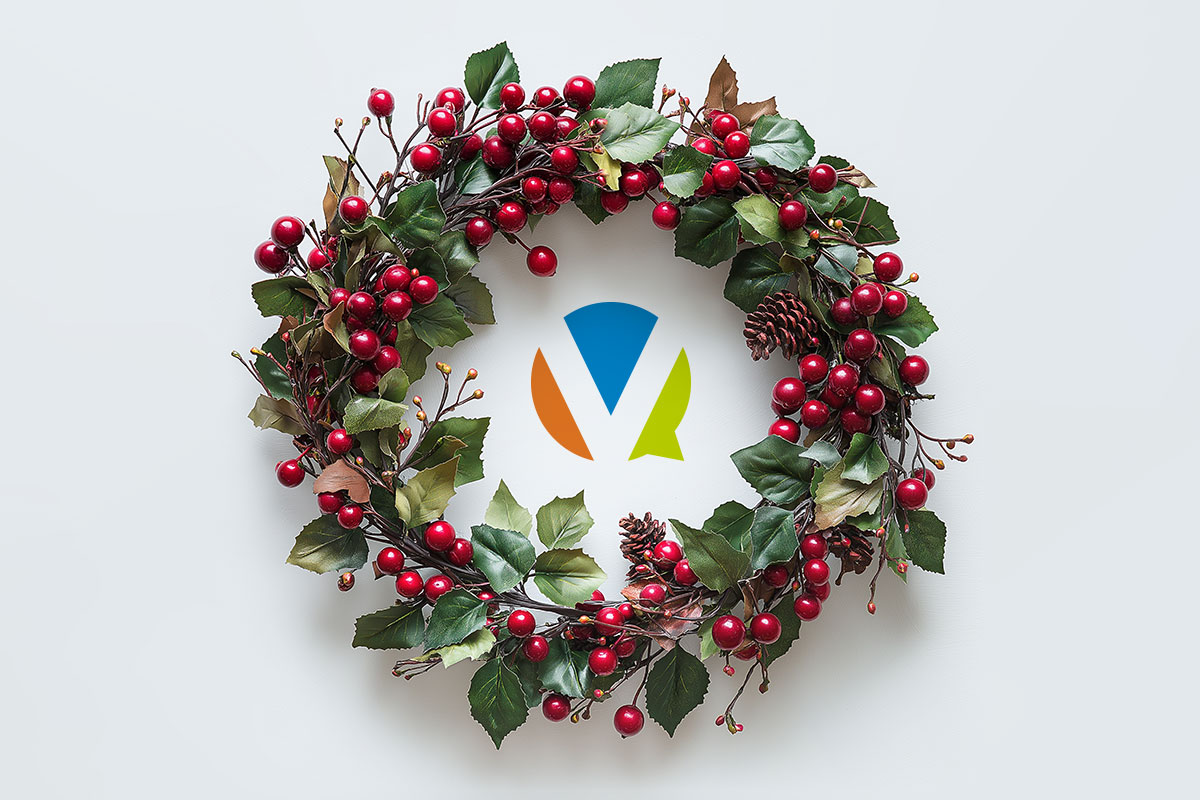 The Vehr logo appears in the center of a holly berry wreath.